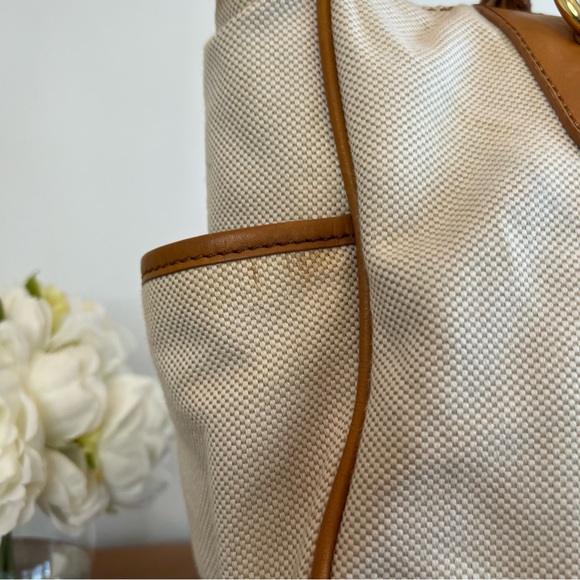 J. Crew Crossbody/Shoulder Bag/Handbag Cream Canvas and Tan Leather - Picture 12 of 13